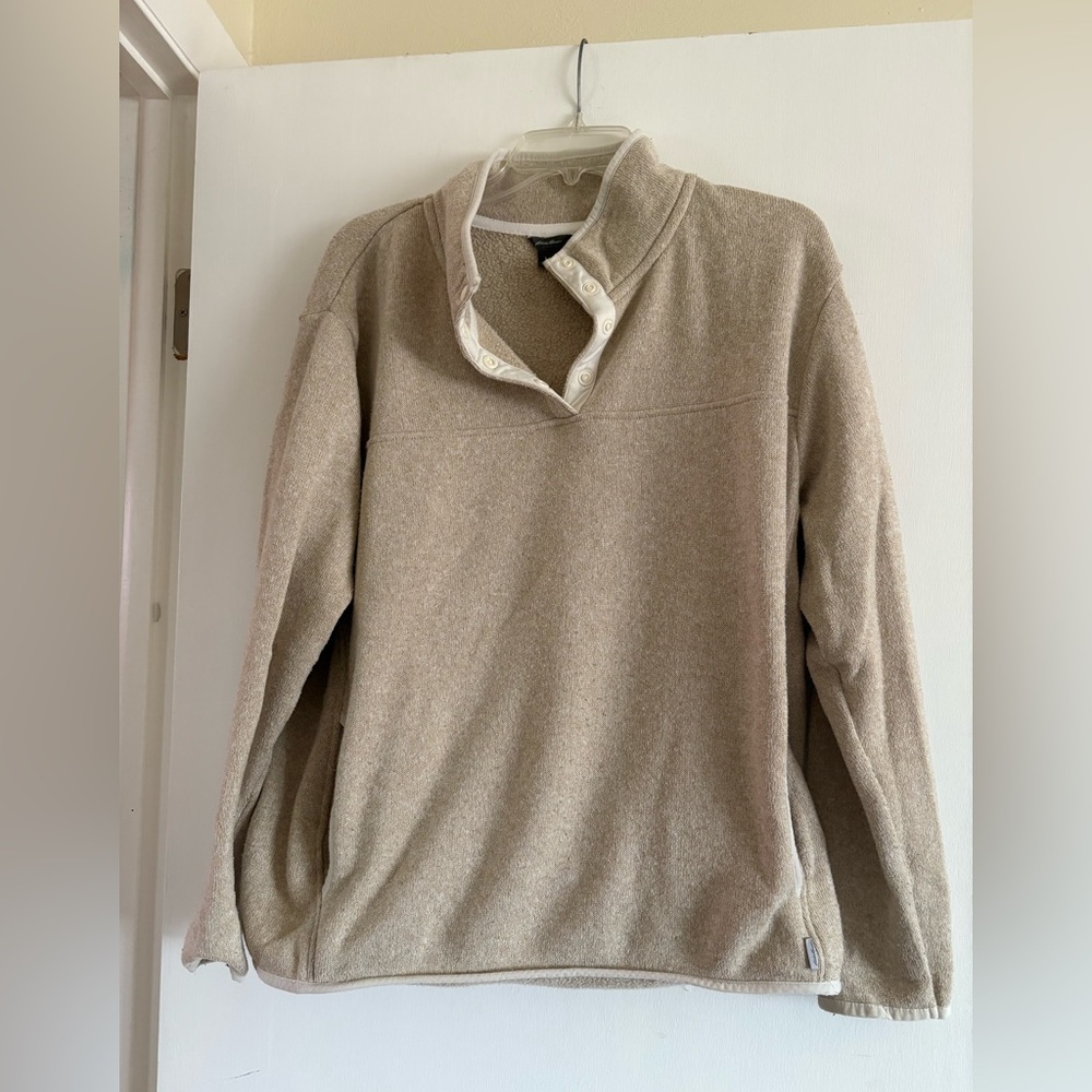 Eddie Bauer Neutral Beige Snap-Button Fleece Pullover